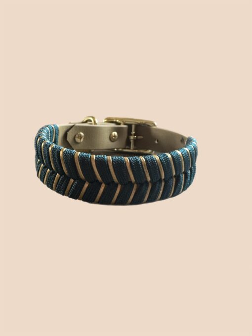 Halsband V - Line Dark Teal / Goldschnur