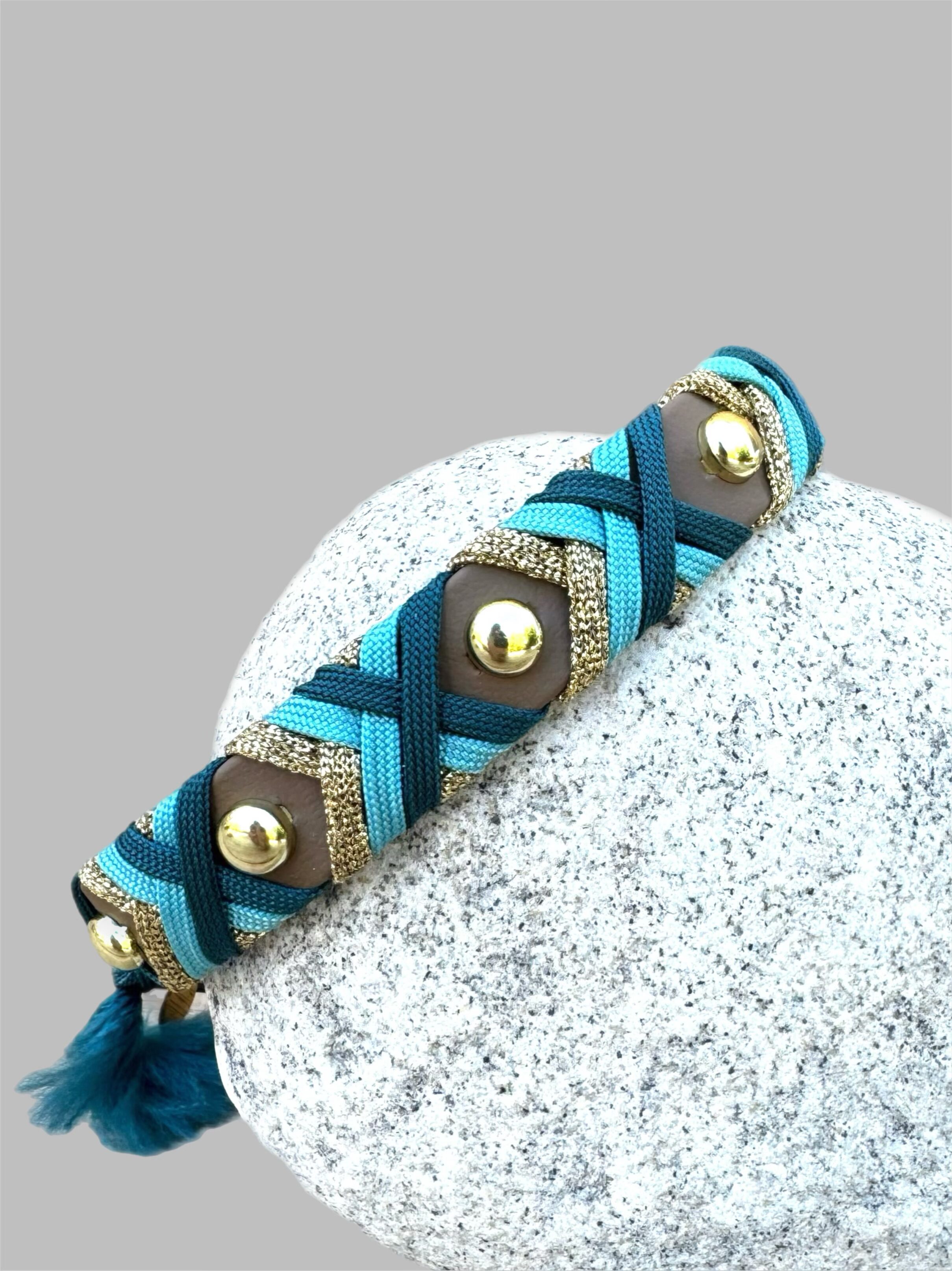 Halsband Crossline  Türkis - dark Teal - Goldglitzer