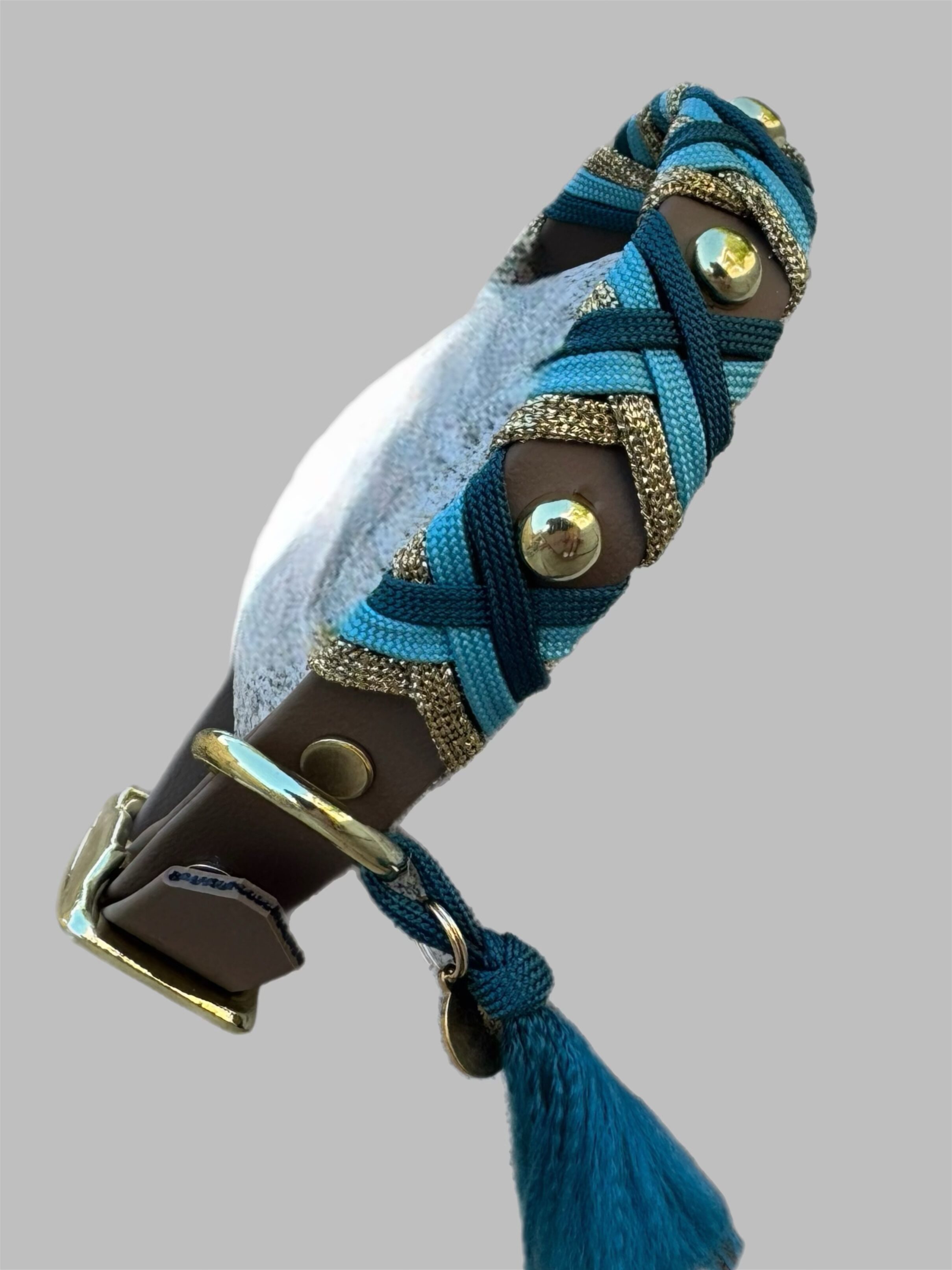 Halsband Crossline  Türkis - dark Teal - Goldglitzer – Bild 2