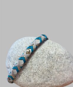 Schmuckhalsband / Markenbändchen  Teal / Goldschnur/light taupe