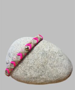 Schmuckhalsband / Markenbändchen  Neon Pink/Goldschnur/champagner